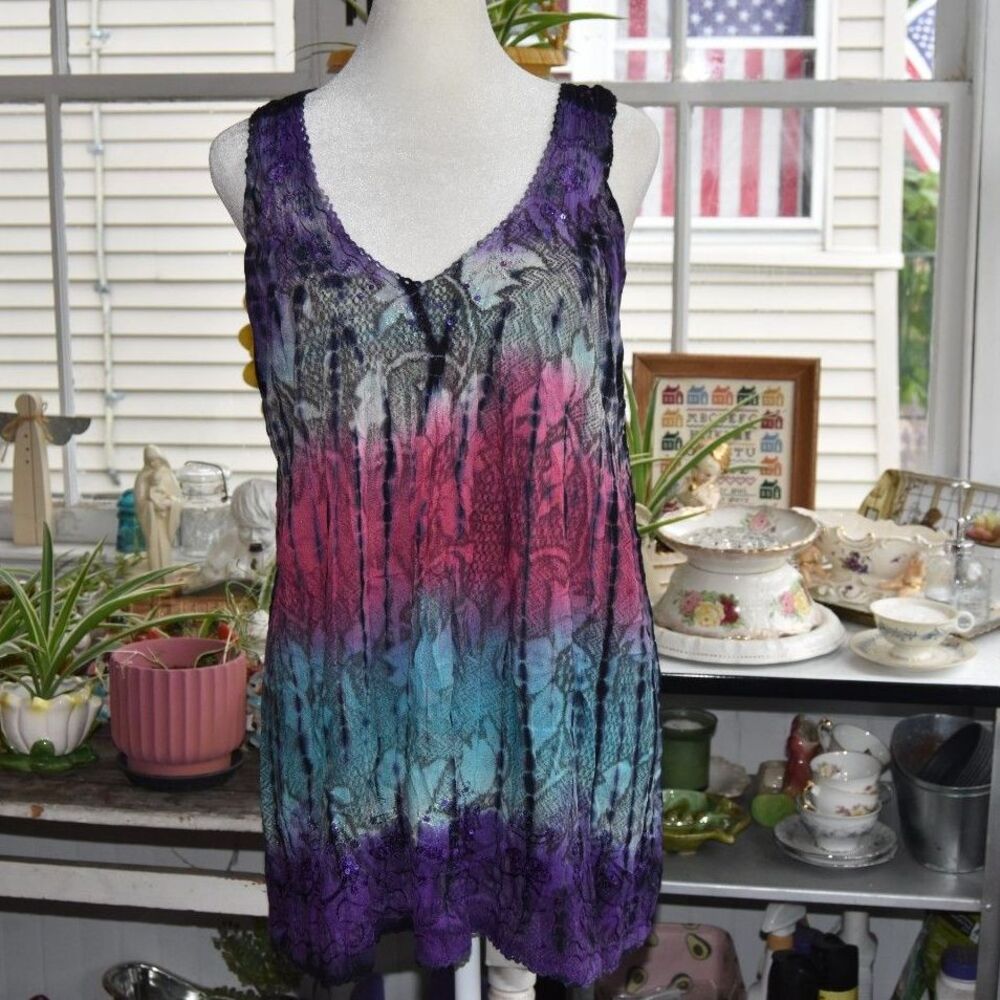 Y2K Advance Apparels Tie Dye Lace Tunic Top Free Size Boho Fairycore India
